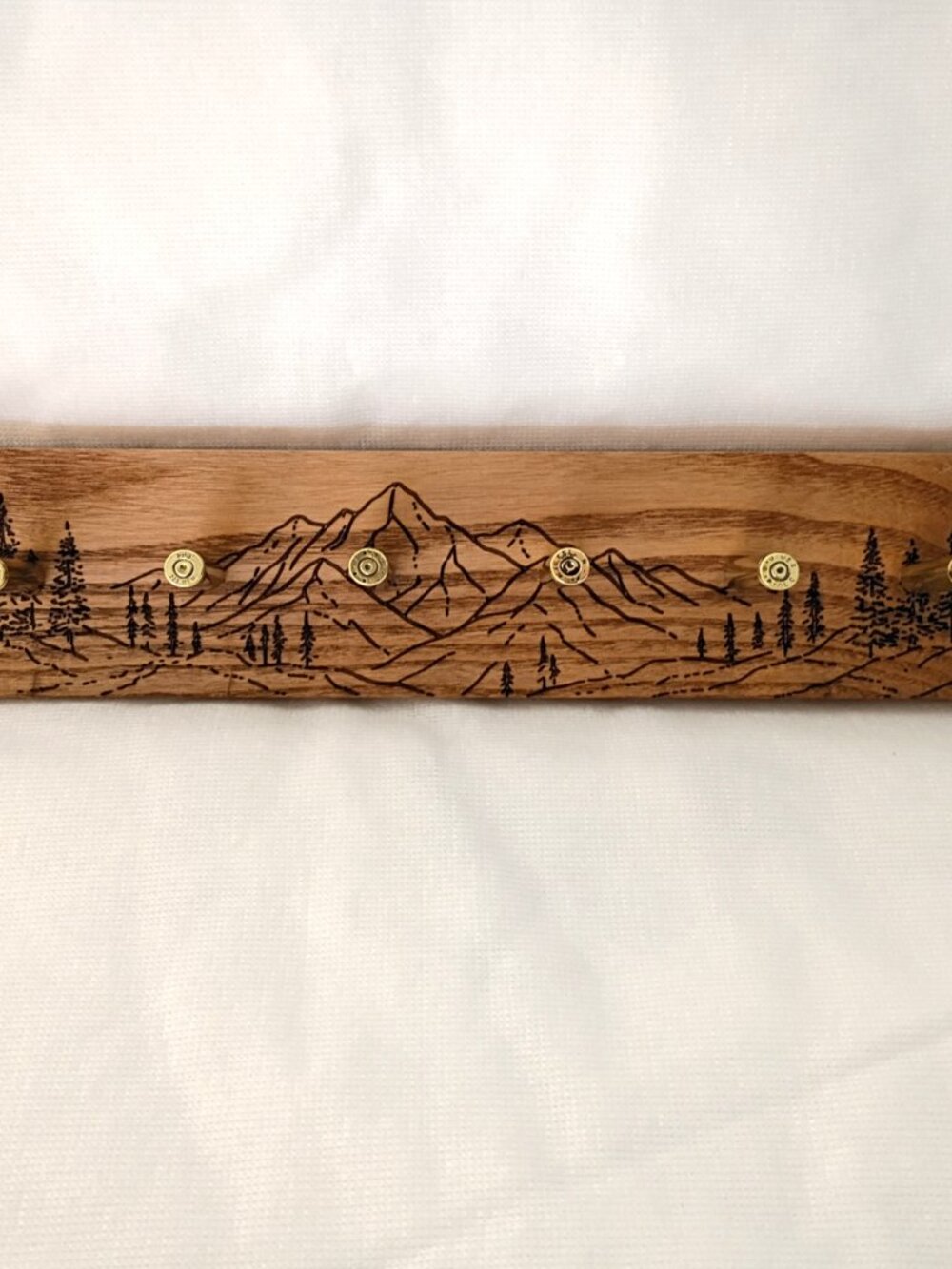 Rustic Wooden Mountain Key Rack - Laser Engraved Pine Trees & Peaks - Picture 2 of 6